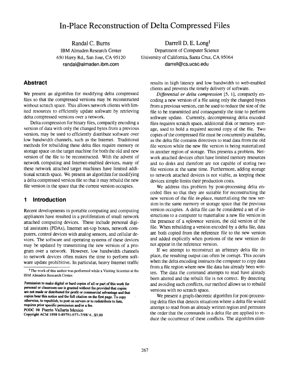 In-Place Reconstruction of Delta Compressed Files