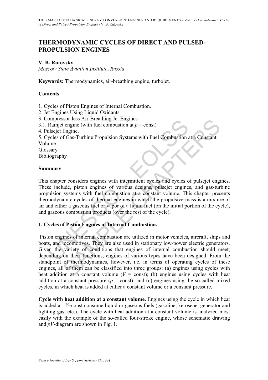 Thermodynamic Cycles of Direct and Pulsed-Propulsion Engines - V