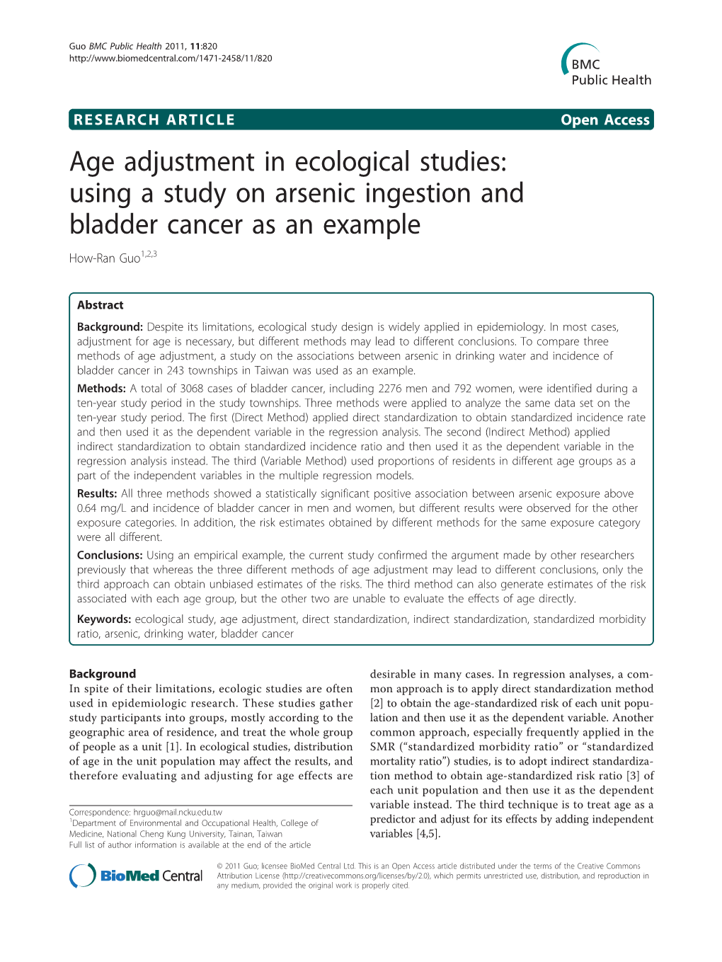 Using a Study on Arsenic Ingestion and Bladder Cancer As an Example How-Ran Guo1,2,3