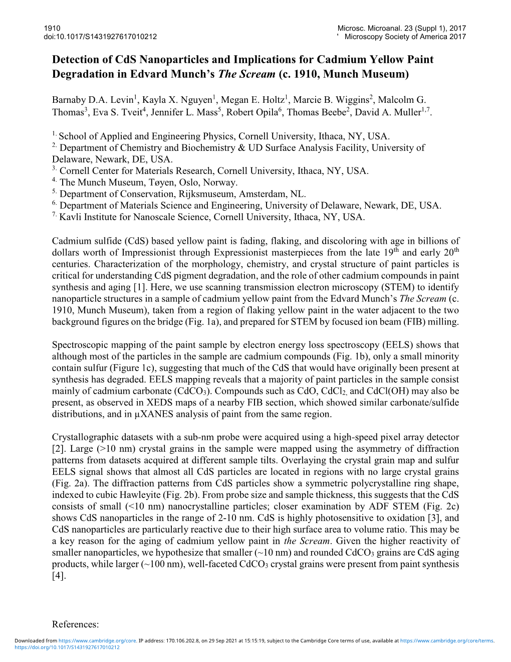 Detection of Cds Nanoparticles and Implications for Cadmium Yellow Paint Degradation in Edvard Munch’S the Scream (C