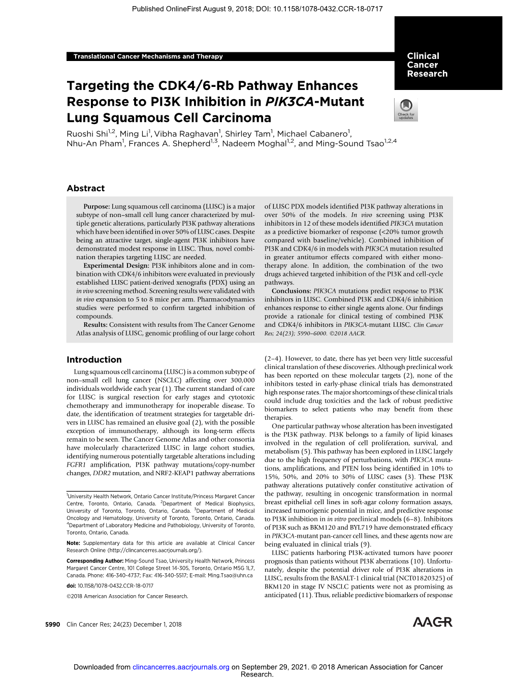 Targeting the CDK4/6-Rb Pathway Enhances Response to PI3K