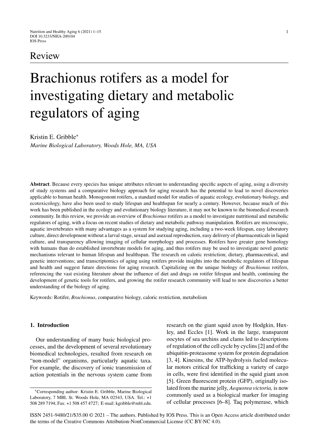 Brachionus Rotifers As a Model for Investigating Dietary and Metabolic Regulators of Aging