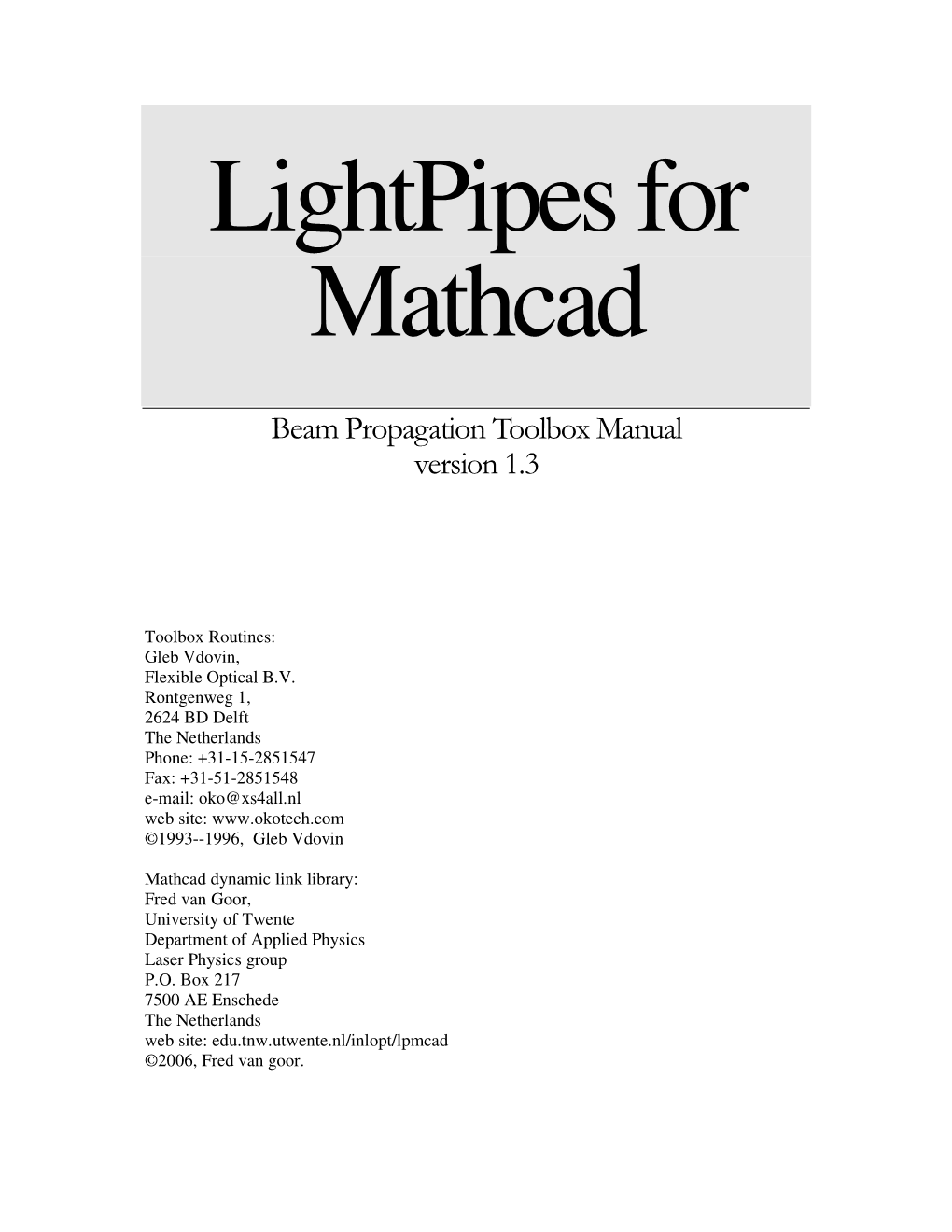 Download the Manual of Lightpipes for Mathcad