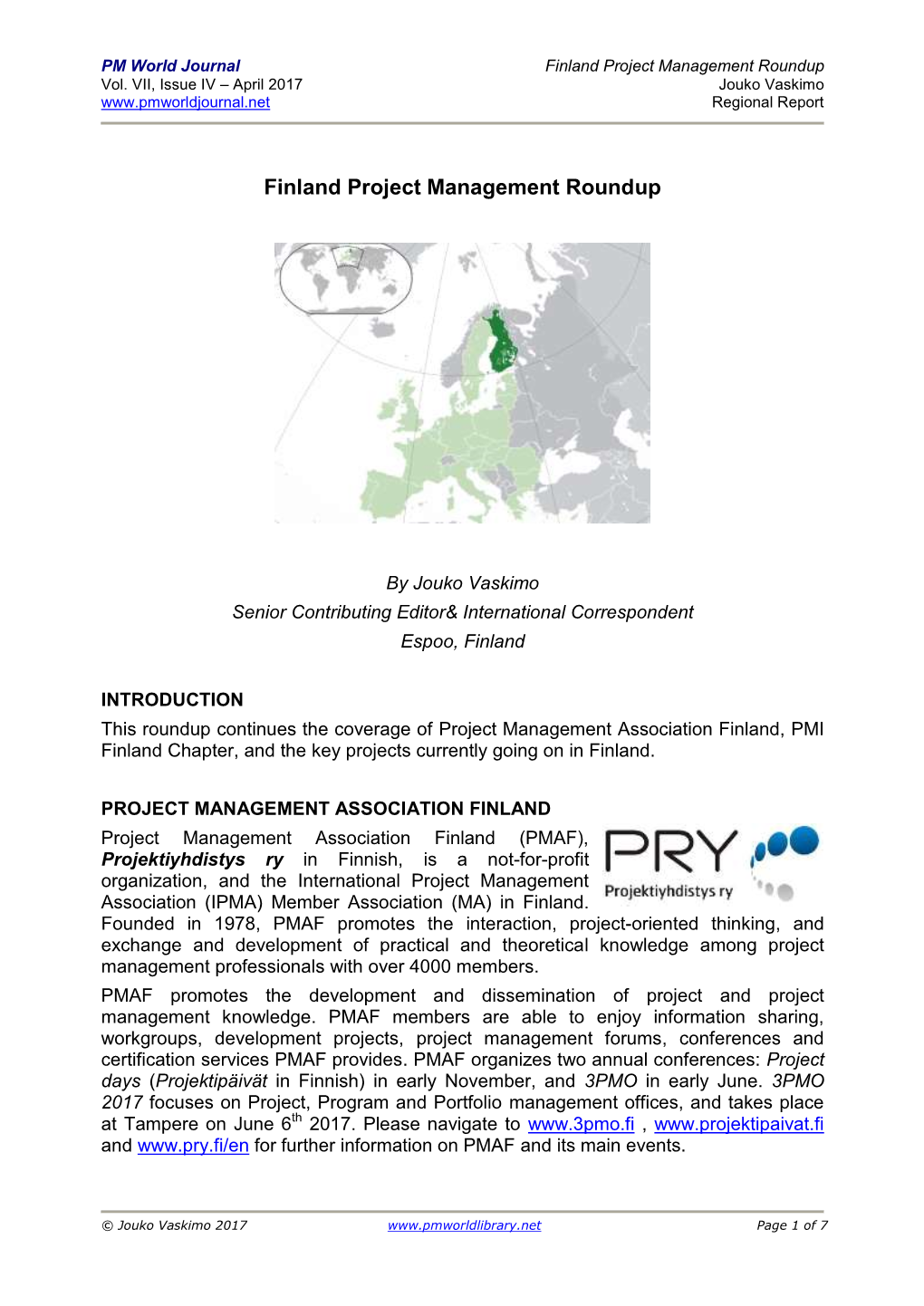 PMI Finland Chapter, and the Key Projects Currently Going on in Finland