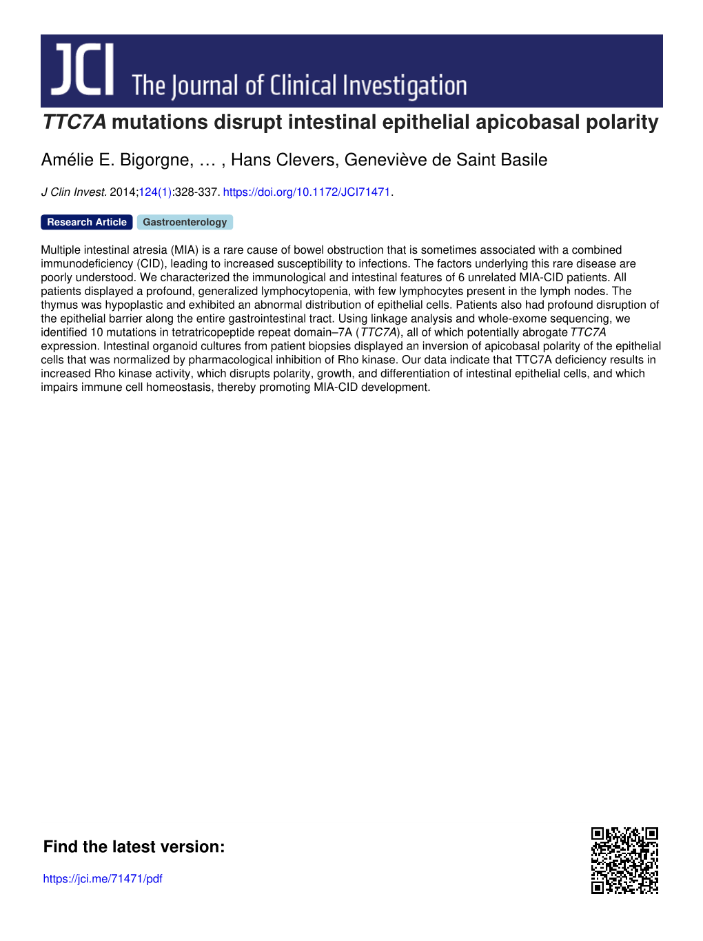 TTC7A Mutations Disrupt Intestinal Epithelial Apicobasal Polarity