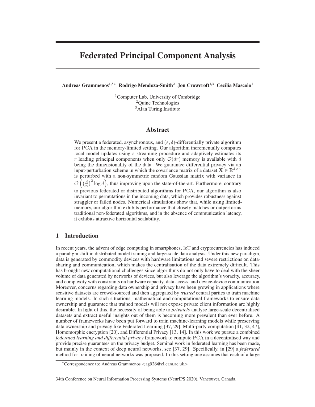 Federated Principal Component Analysis