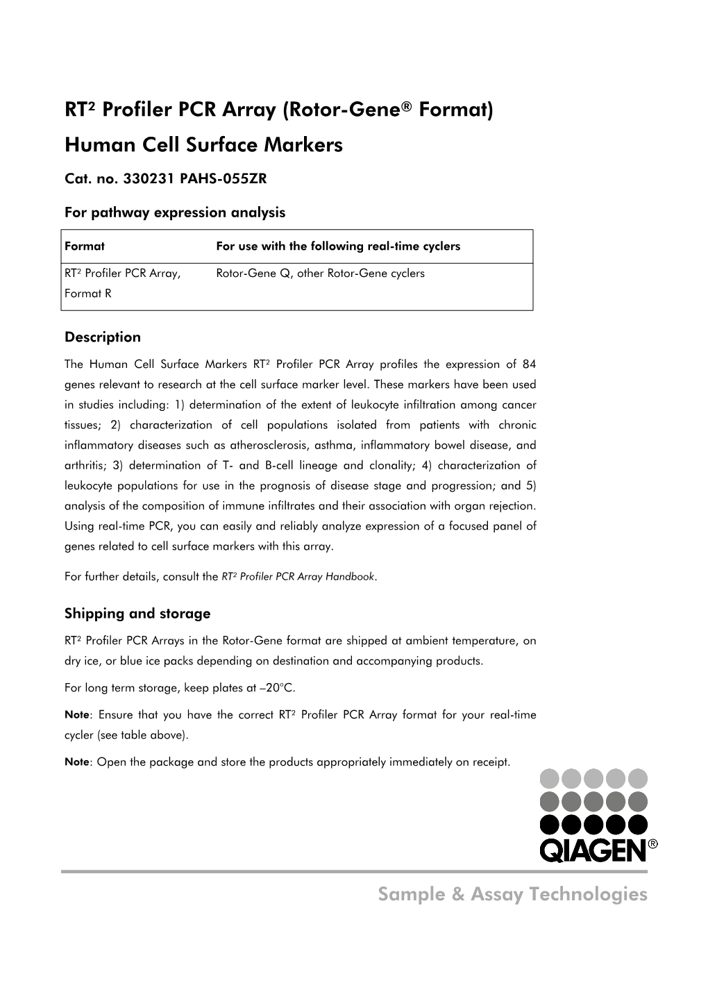 RT² Profiler PCR Array (Rotor-Gene® Format) Human Cell Surface Markers