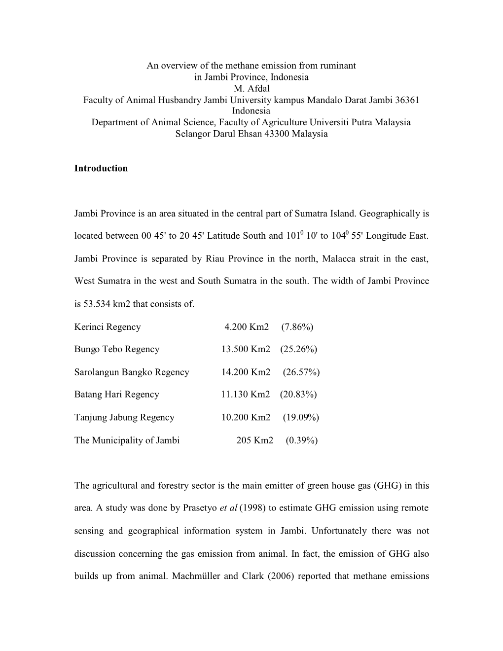 An Overview of the Methane Emission from Ruminant in Jambi Province, Indonesia M