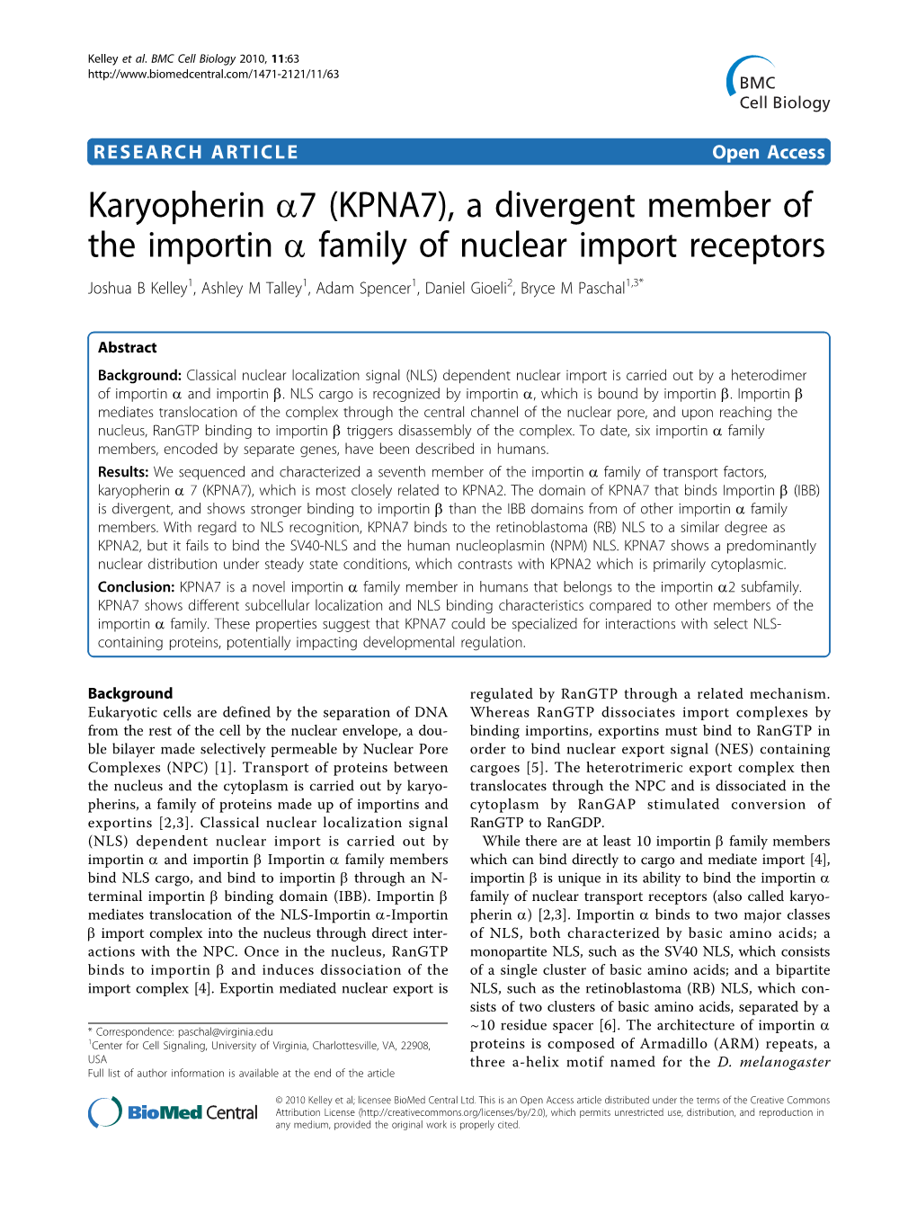 (KPNA7), a Divergent Member of the Importin a Family of Nuclear Import