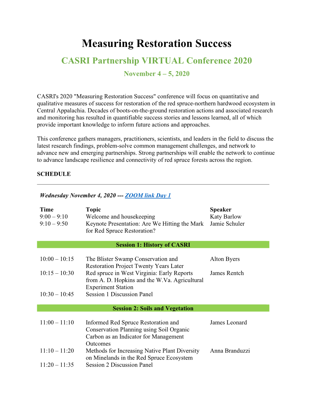 Measuring Restoration Success CASRI Partnership VIRTUAL Conference 2020