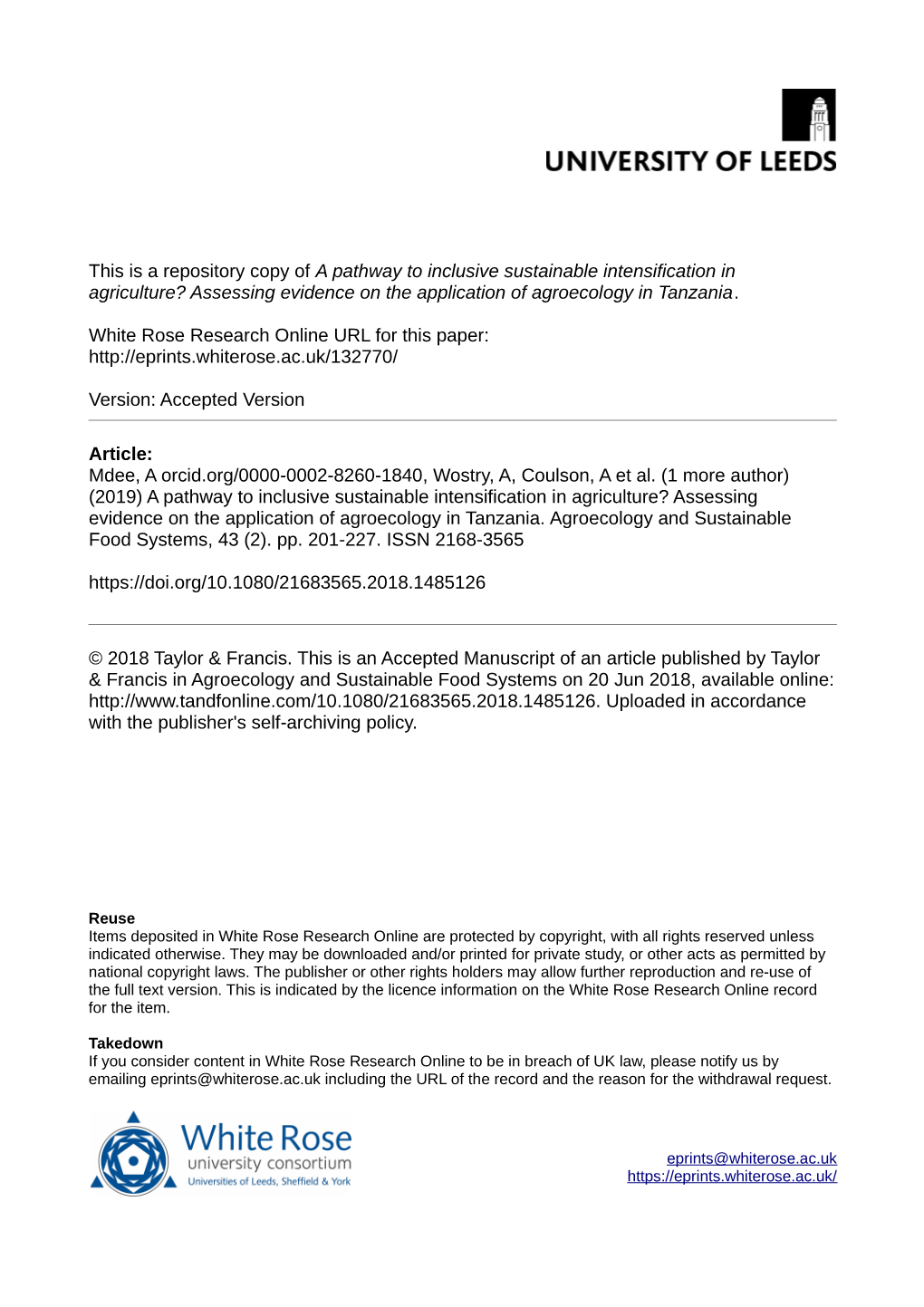 A Pathway to Inclusive Sustainable Intensification in Agriculture? Assessing Evidence on the Application of Agroecology in Tanzania