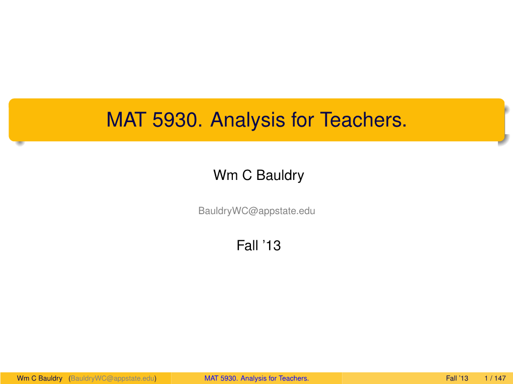 MAT 5930. Analysis for Teachers