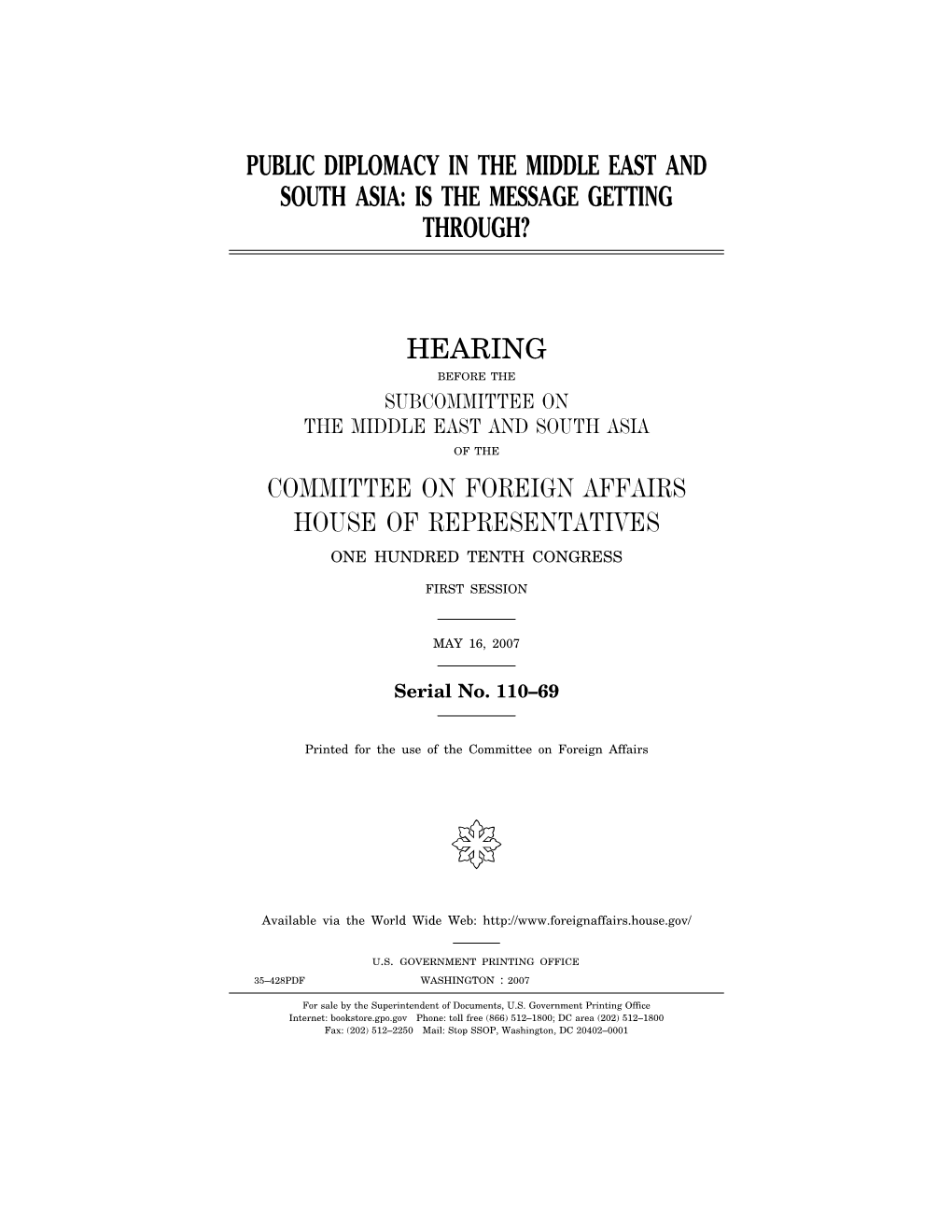 Public Diplomacy in the Middle East and South Asia: Is the Message Getting Through?