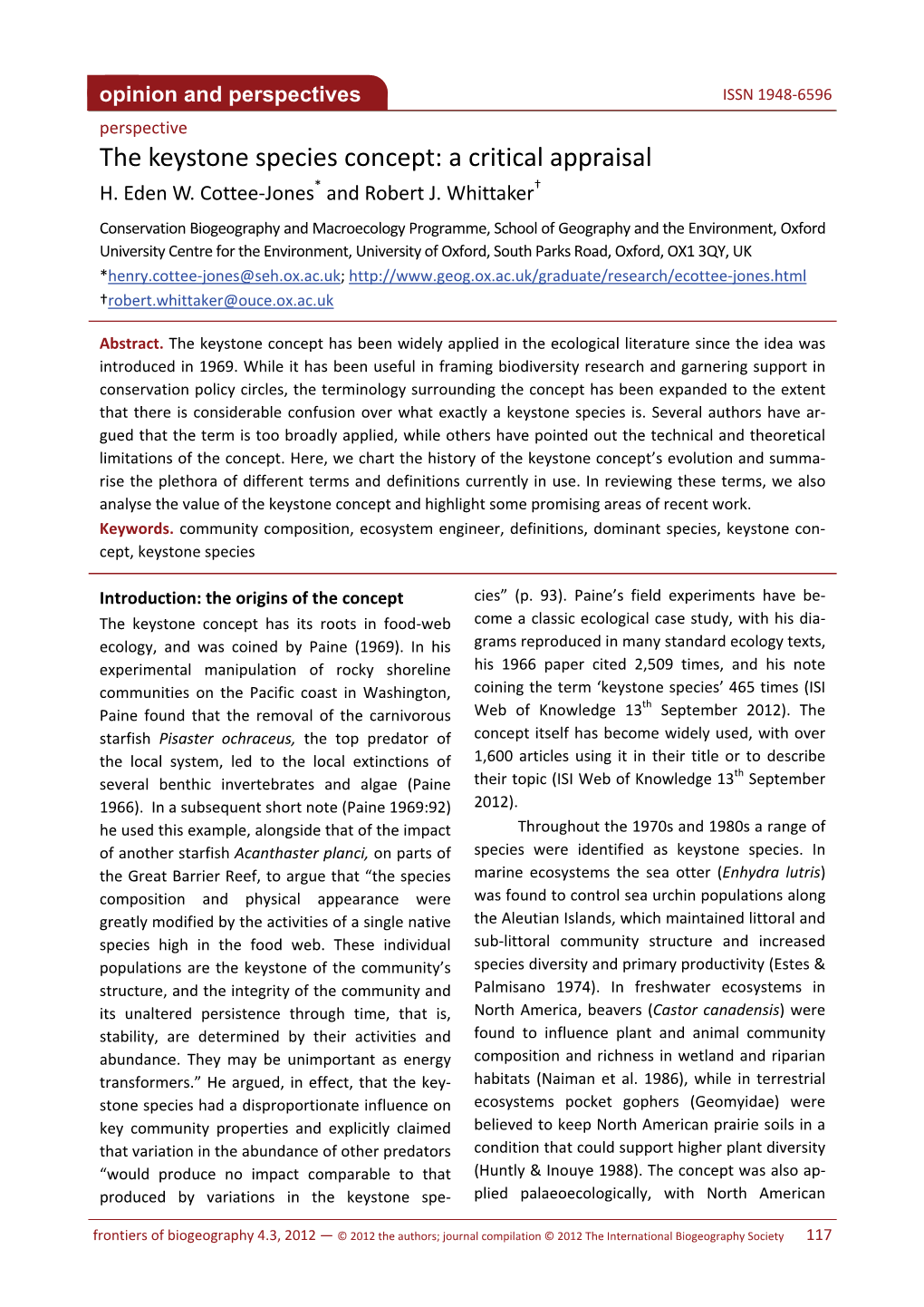 The Keystone Species Concept: a Critical Appraisal H