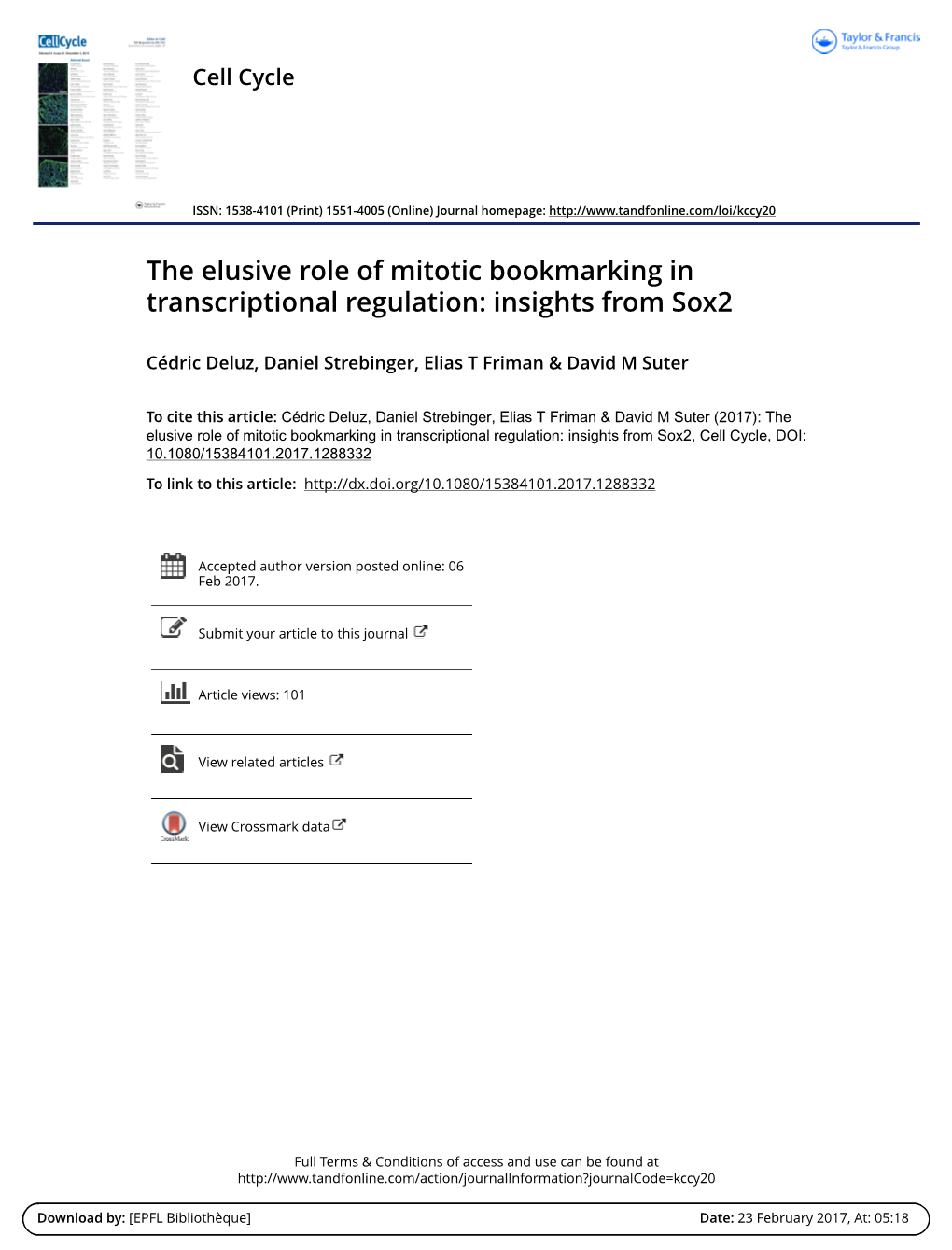 The Elusive Role of Mitotic Bookmarking in Transcriptional Regulation: Insights from Sox2