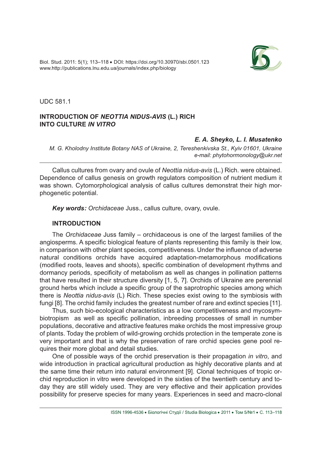 113 Udc 581.1 Introduction of Neottia Nidus-Avis (L.)