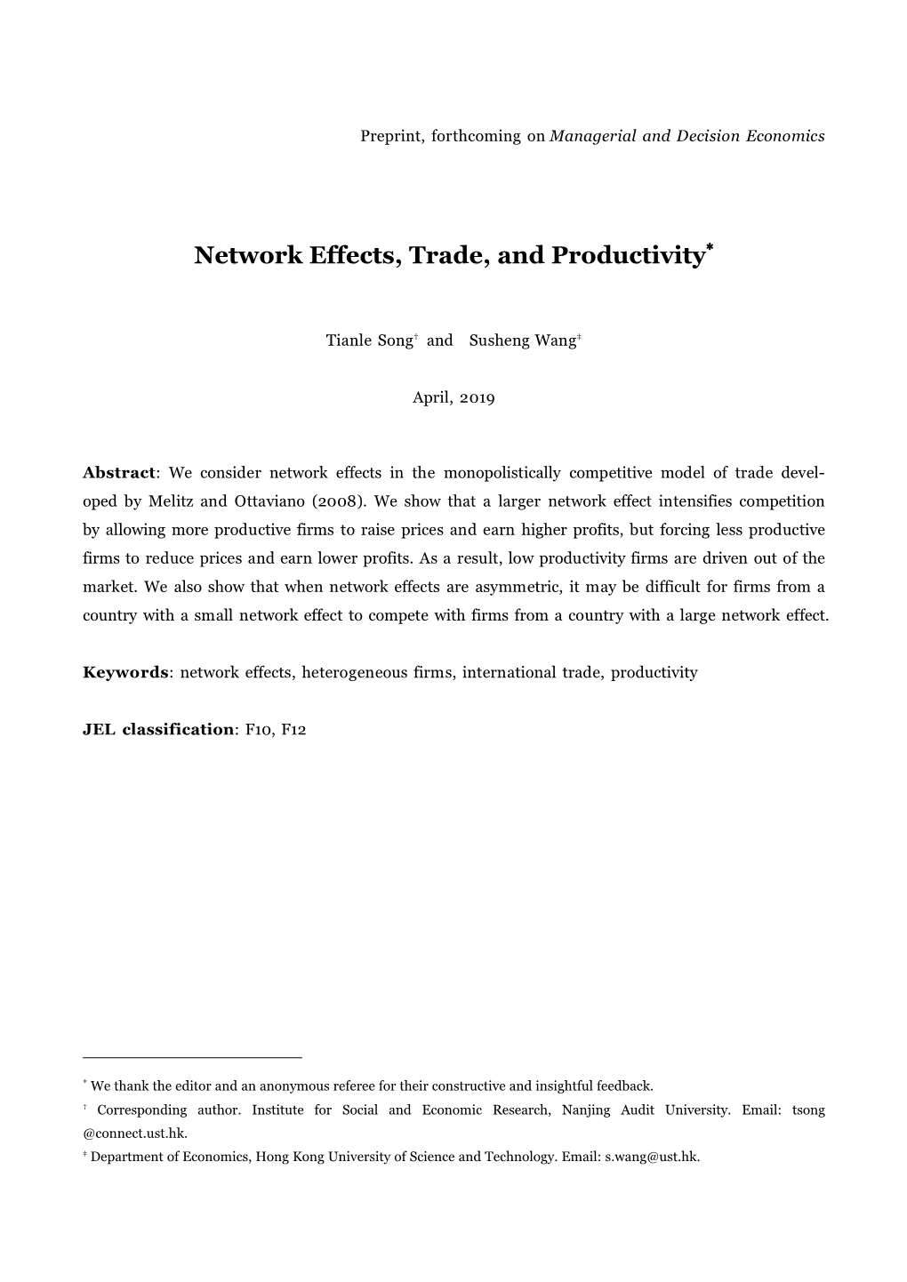 Network Effects, Trade, and Productivity