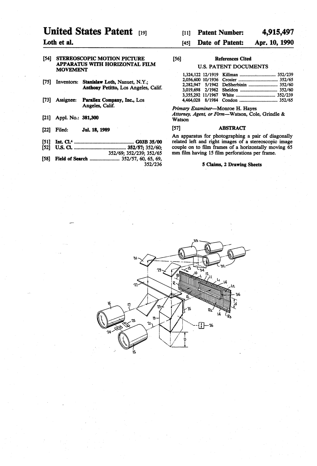 United States Patent (19) 11 Patent Number: 4,915,497 Loth Et Al