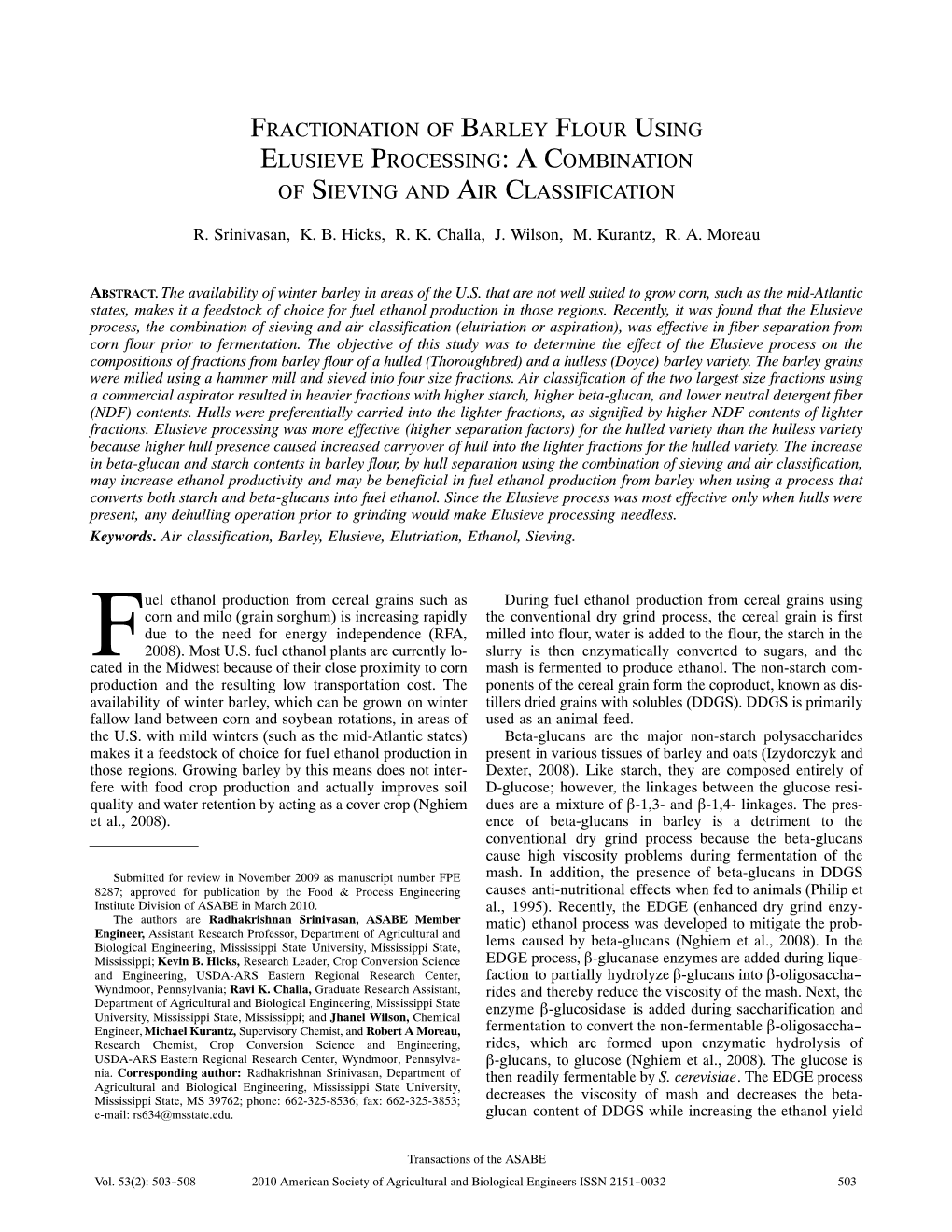 Fractionation of Barley Flour Using Elusieve Processing: a Combination of Sieving and Air Classification