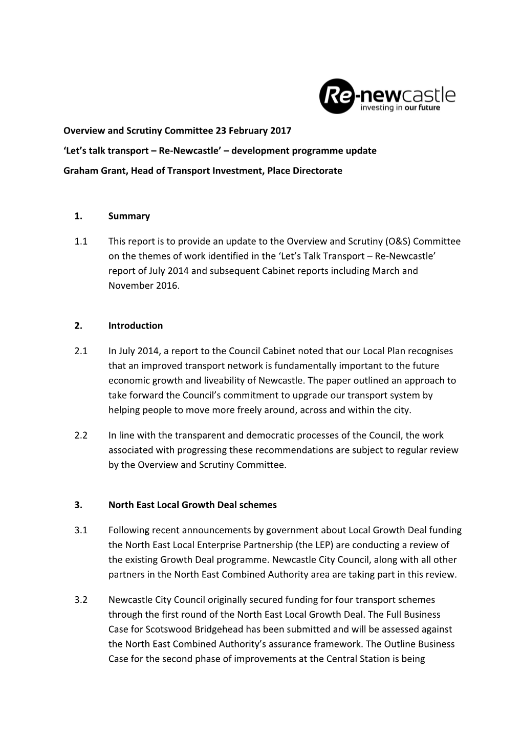 Overview and Scrutiny Committee 23 February 2017 'Let's Talk Transport