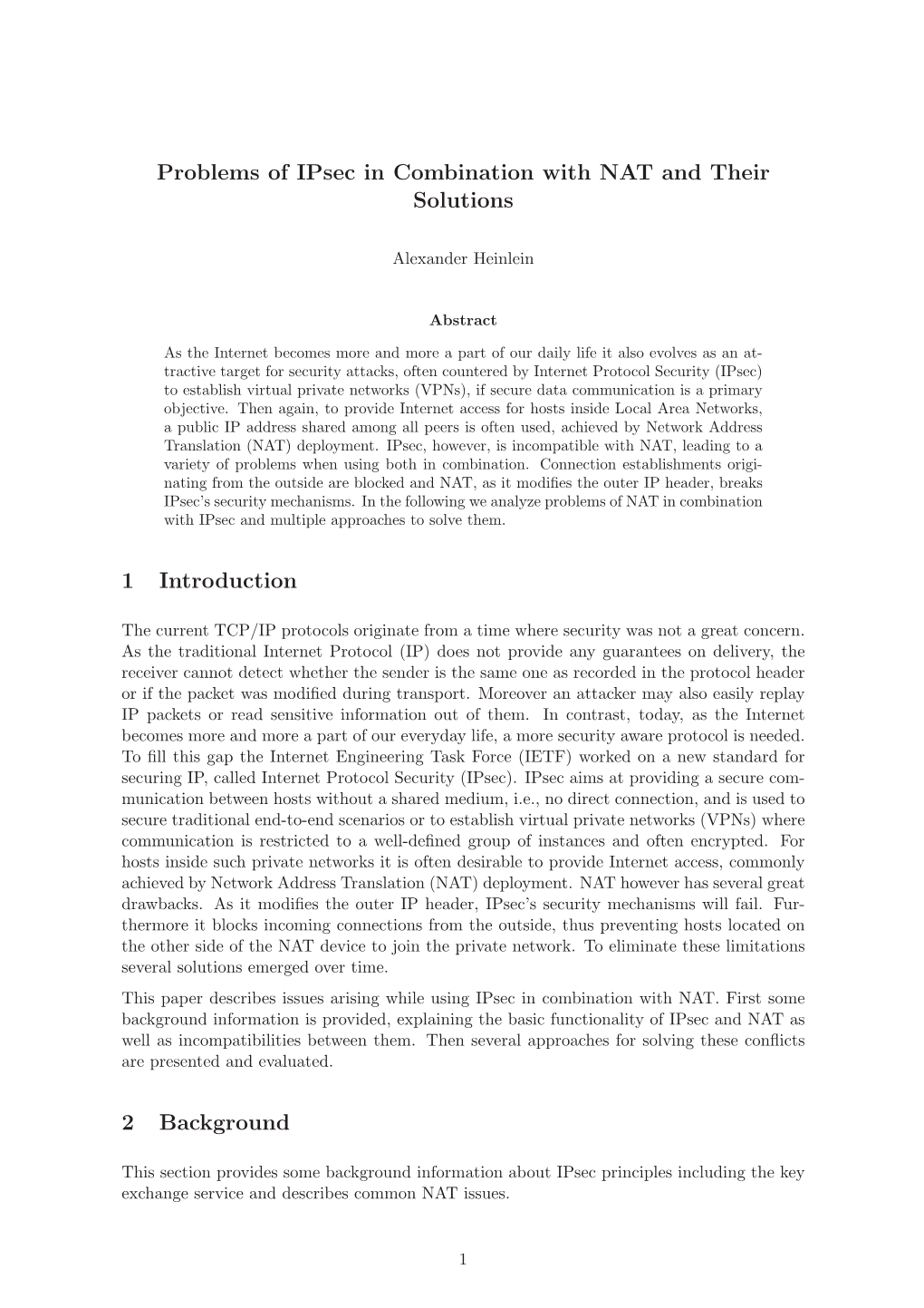 Problems of Ipsec in Combination with NAT and Their Solutions