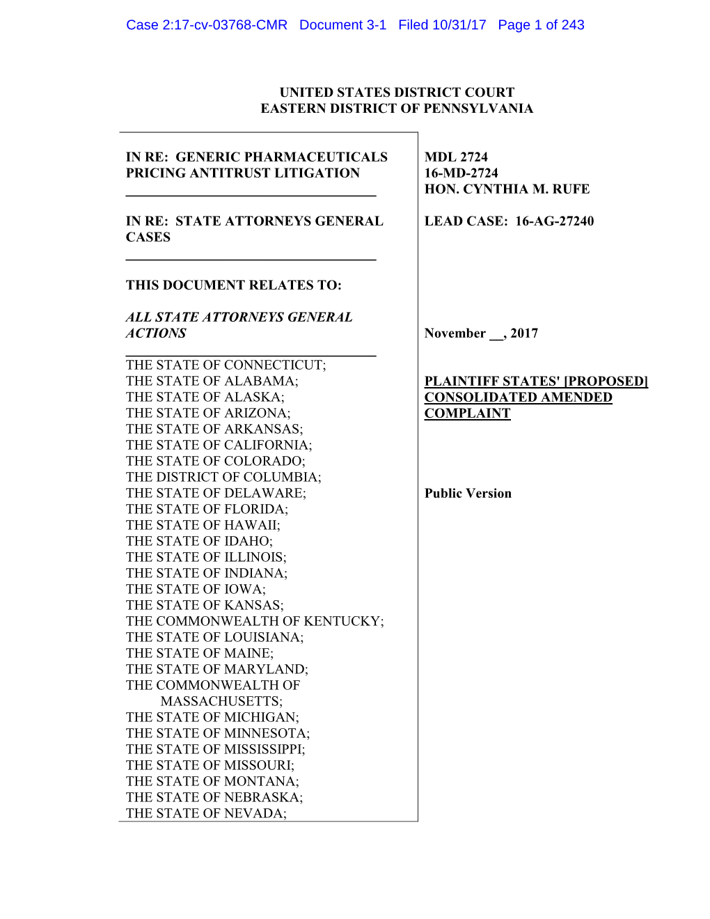 Case 2:17-Cv-03768-CMR Document 3-1 Filed 10/31/17 Page 1 of 243