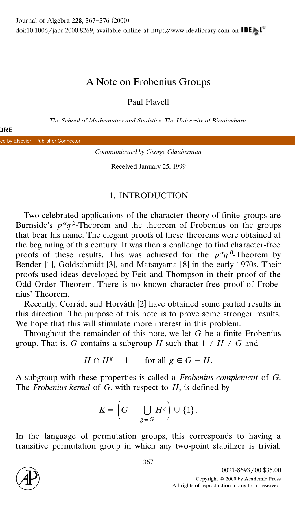 A Note on Frobenius Groups