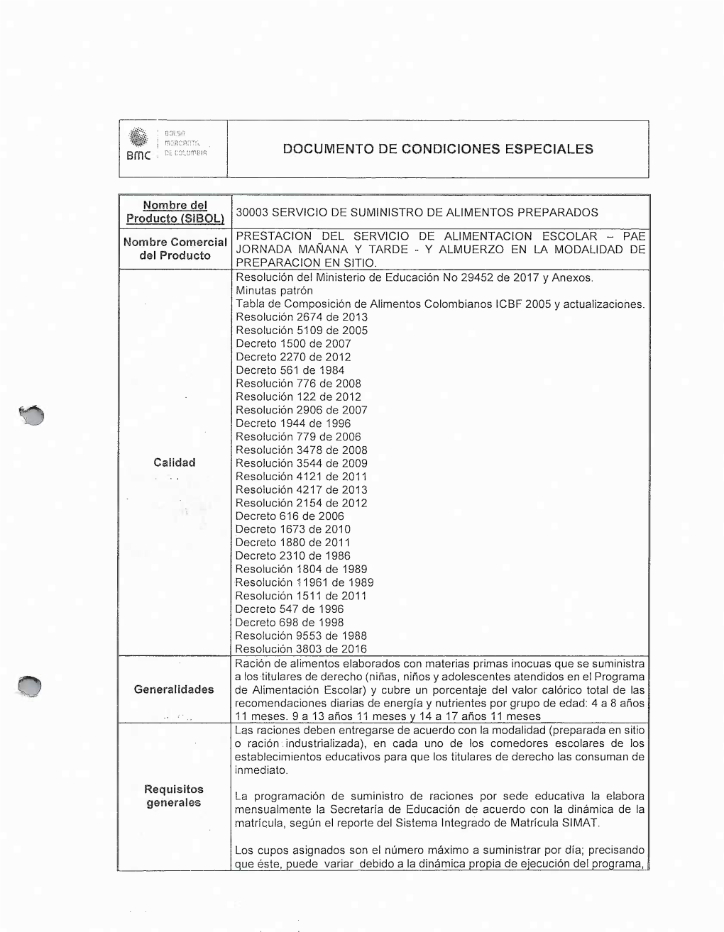 Documento De Condiciones Especiales