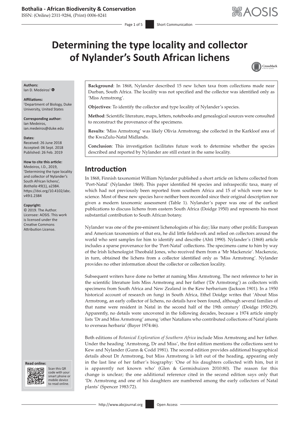 Determining the Type Locality and Collector of Nylander's South