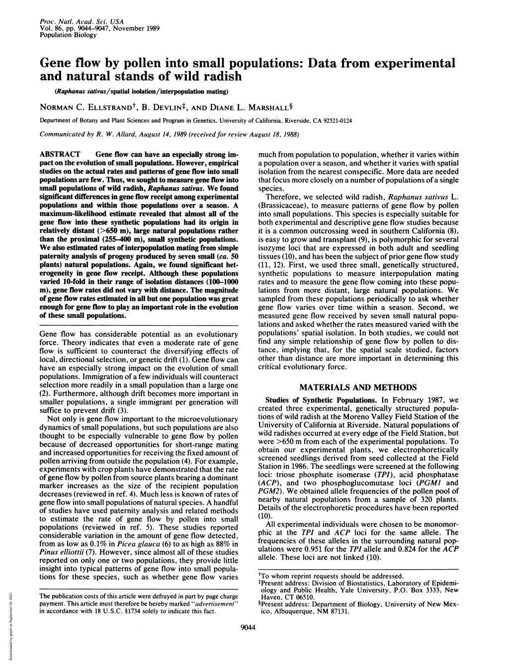 Gene Flow by Pollen Into Small Populations