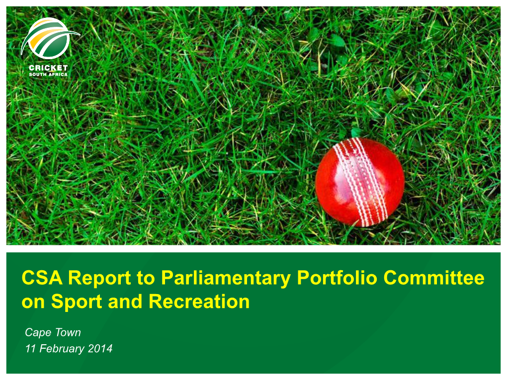 CSA Report to Parliamentary Portfolio Committee on Sport and Recreation