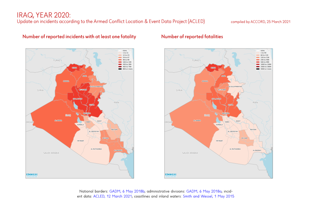 IRAQ, YEAR 2020: Update on Incidents According to the Armed Conflict Location & Event Data Project (ACLED) Compiled by ACCORD, 25 March 2021
