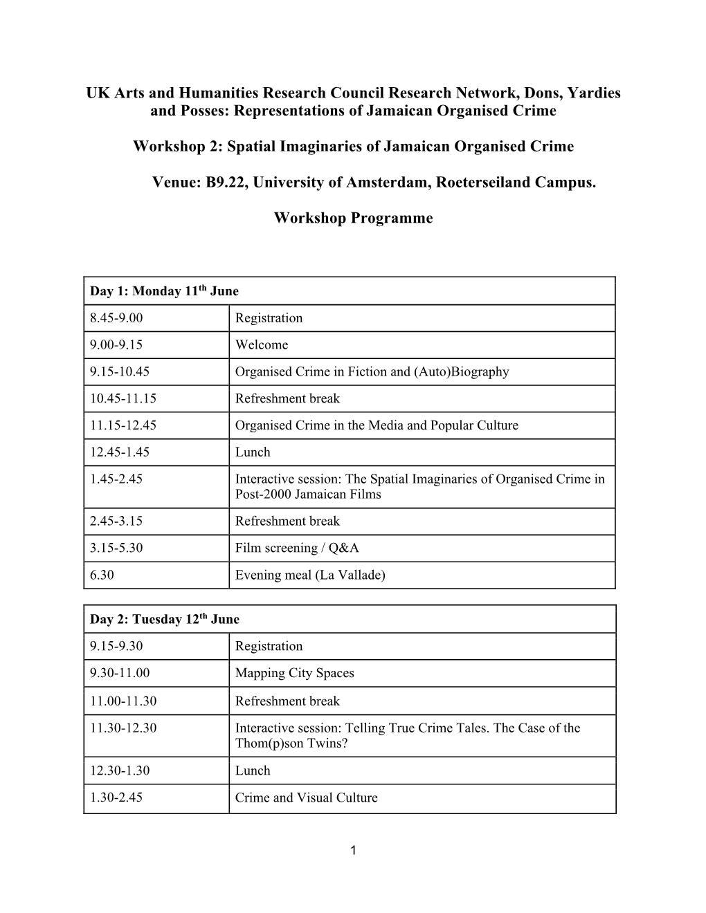 Workshop Programme