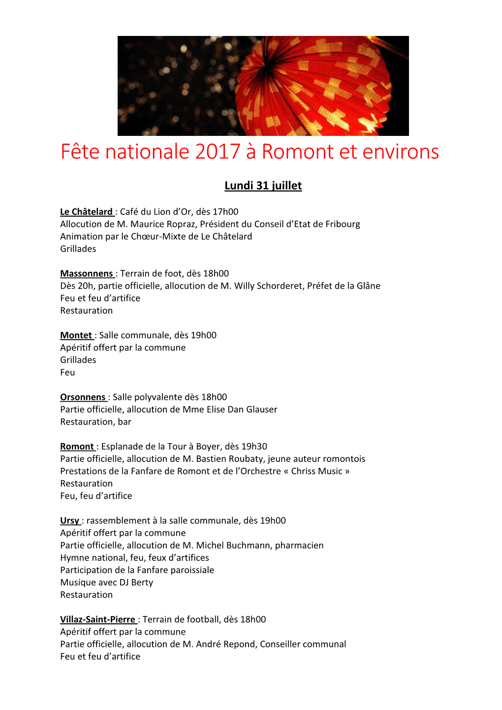 Fête Nationale 2017 À Romont Et Environs