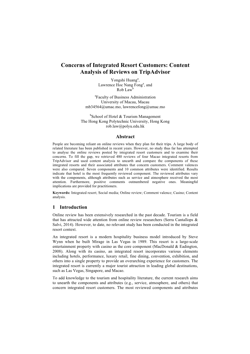 Concerns of Integrated Resort Customers: Content Analysis Of