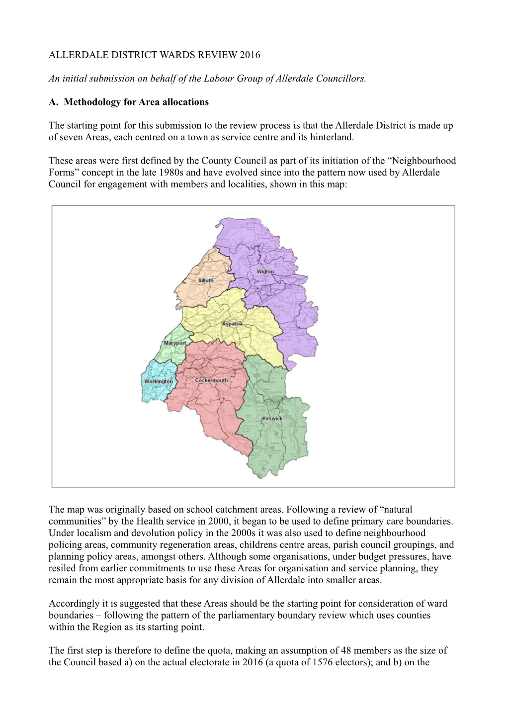 ALLERDALE DISTRICT WARDS REVIEW 2016 an Initial Submission