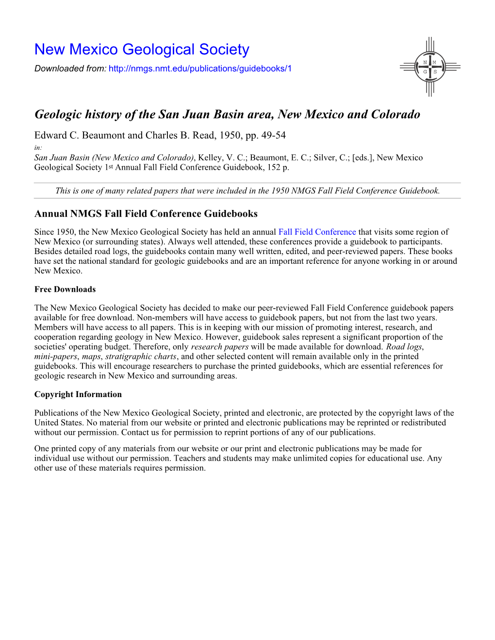 Geologic History of the San Juan Basin Area, New Mexico and Colorado Edward C