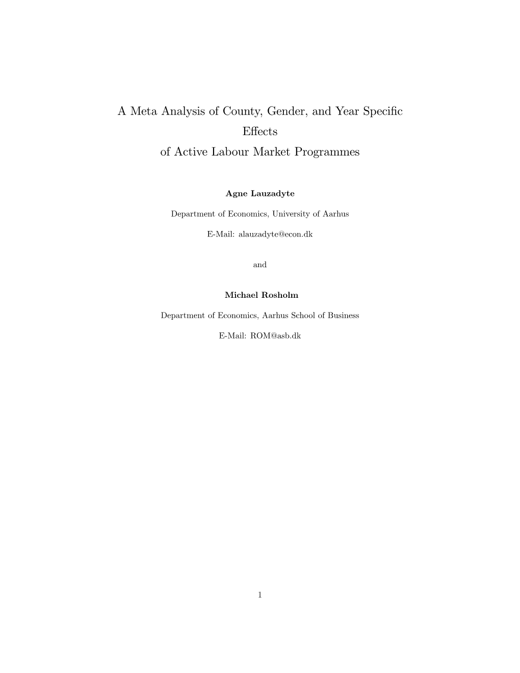 A Meta Analysis of County, Gender, and Year Specific Effects of Active Labour Market Programmes