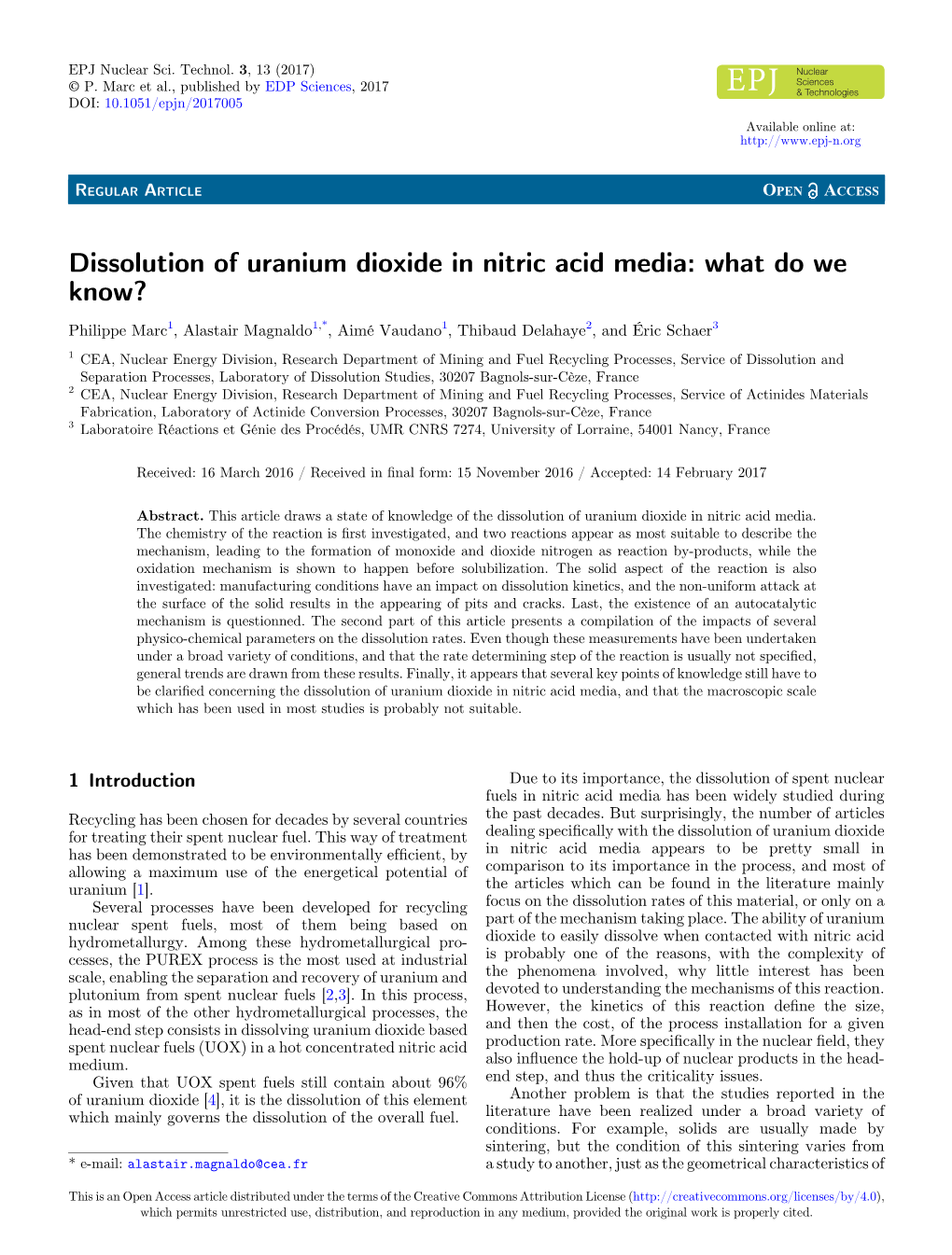 Dissolution of Uranium Dioxide in Nitric Acid Media: What Do We Know?