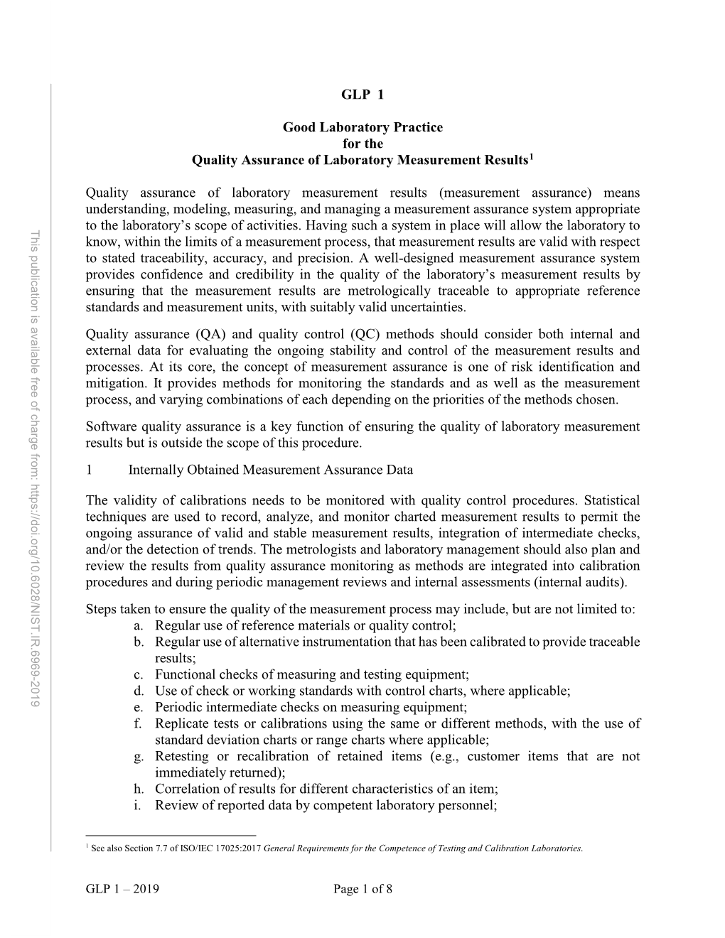 GLP 1 Quality Assurance of Laboratory Measurement Results