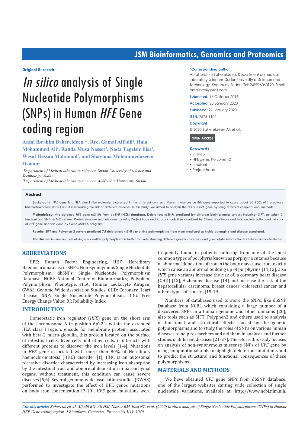 In Silico Analysis of Single Nucleotide Polymorphisms