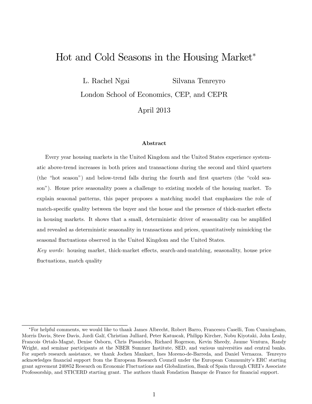 Hot and Cold Seasons in the Housing Market∗