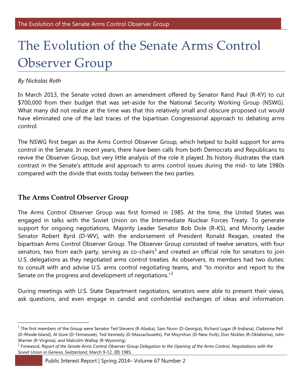 The Evolution of the Senate Arms Control Observer Group