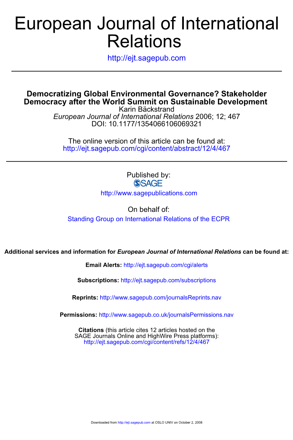 Democratizing Global Environmental Governance?