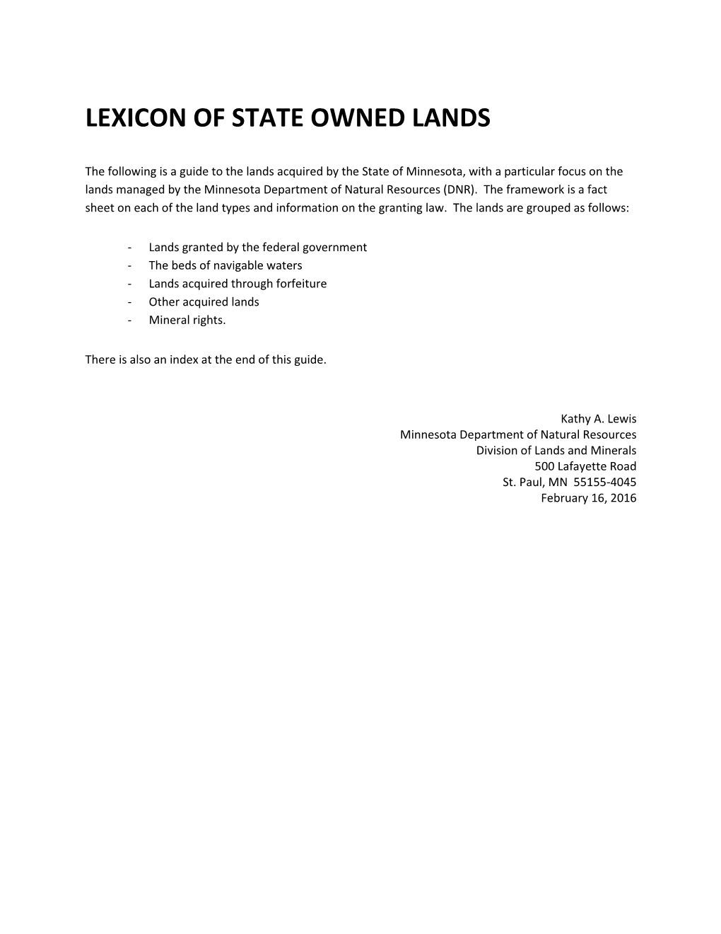 Lexicon of State Owned Lands Managed By