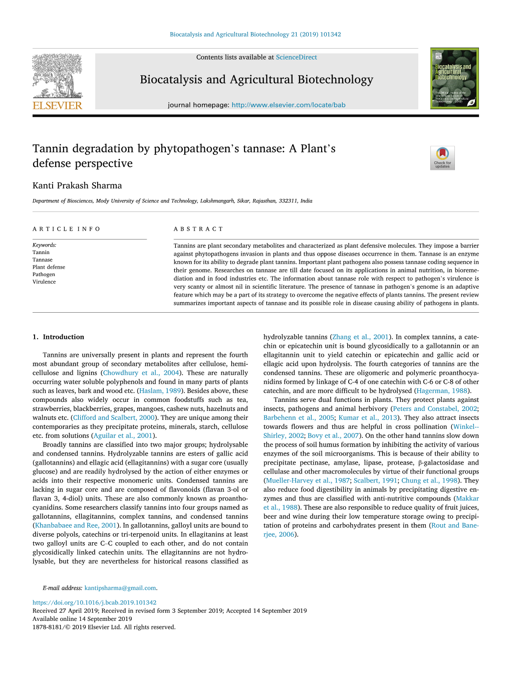 Tannin Degradation by Phytopathogen's Tannase: a Plant's