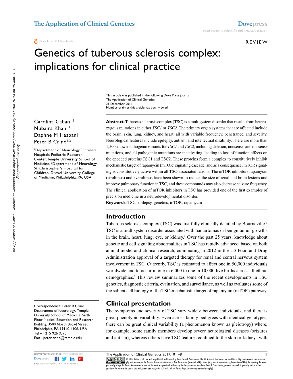 Genetics of Tuberous Sclerosis Complex: Implications for Clinical Practice