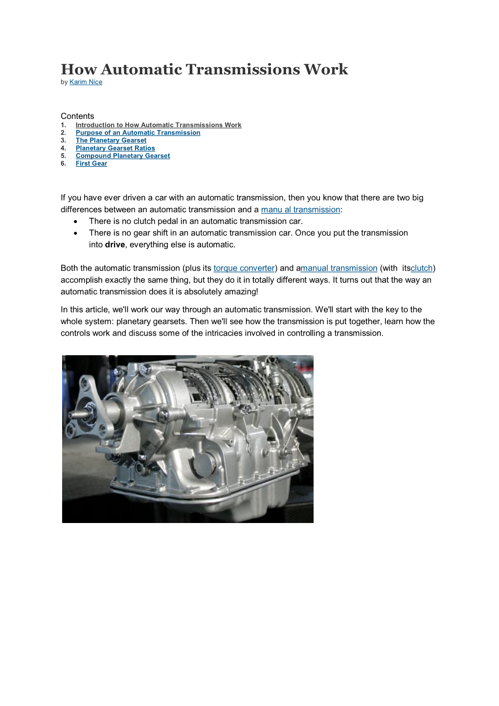 How Automatic Transmissions Work by Karim Nice