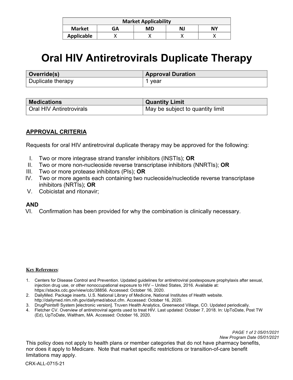 Oral HIV Antiretrovirals Quantity Limits