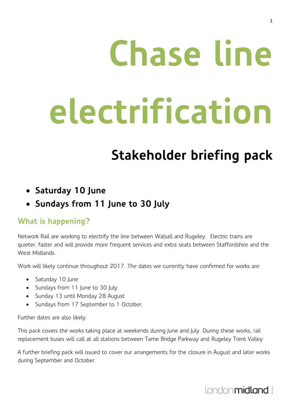 Chase Line Electrification Stakeholder Briefing Pack